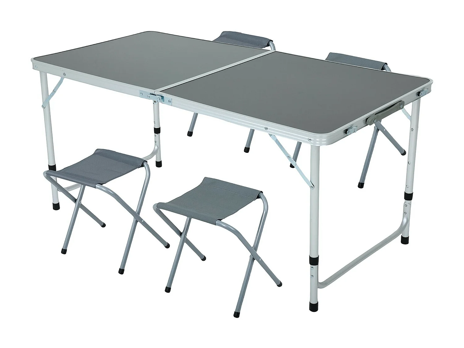 Ciemnoszary stół kempingowy AGIS z 4 szarymi składanymi krzesłami wymiary 120x60x70 cm