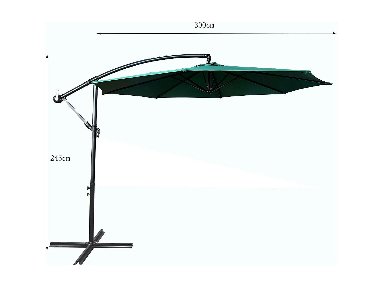 Parasol de jardin ASTER avec protection UV vert foncé, Poids 12,1 kg Dimensions L300 x l300 x H245 cm