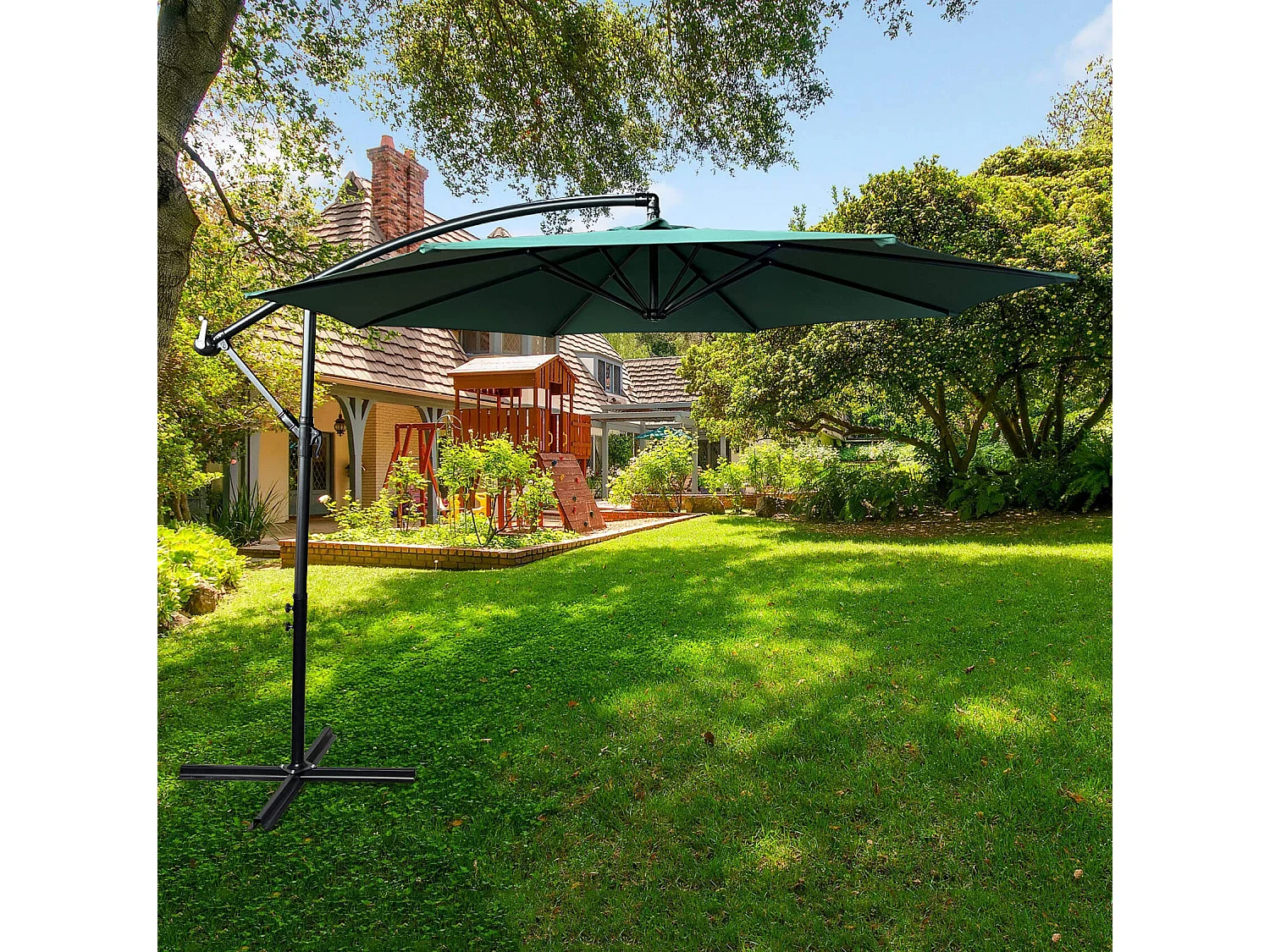 Parasol de jardin ASTER avec protection UV vert foncé, Poids 12,1 kg Dimensions L300 x l300 x H245 cm