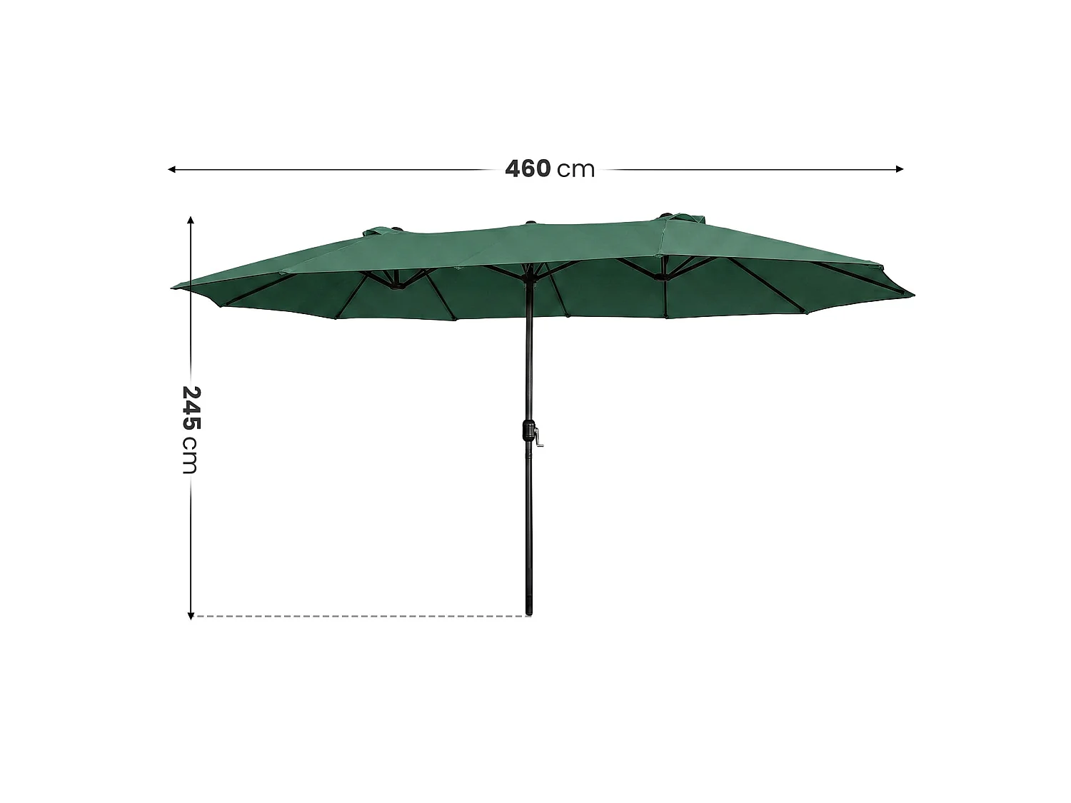 Parasol double de jardin TILIA en vert foncé, Poids 12,3 kg Dimensions L460 x l270 x H245 cm