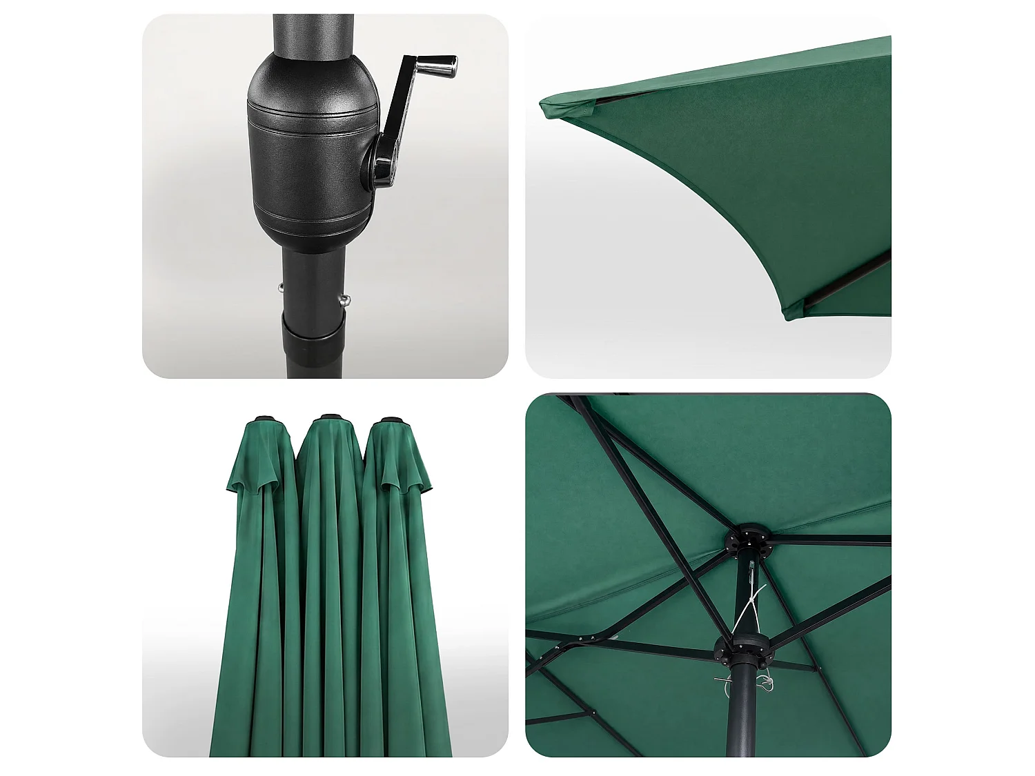 Parasol double de jardin TILIA en vert foncé, Poids 12,3 kg Dimensions L460 x l270 x H245 cm