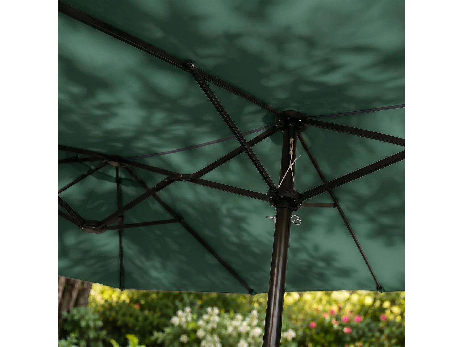Parasol double de jardin TILIA en vert foncé, Poids 12,3 kg Dimensions L460 x l270 x H245 cm