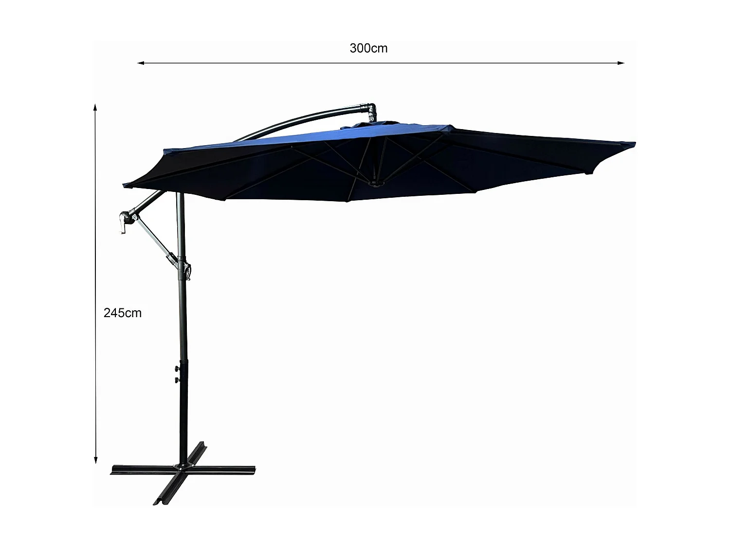 Tuinparasol ASTER / Zweefparasol Met Voet / Verstelbare Hoogte / UV-bescherming, Waterdicht / Donkerblauw / 300 x 300 x 45 cm