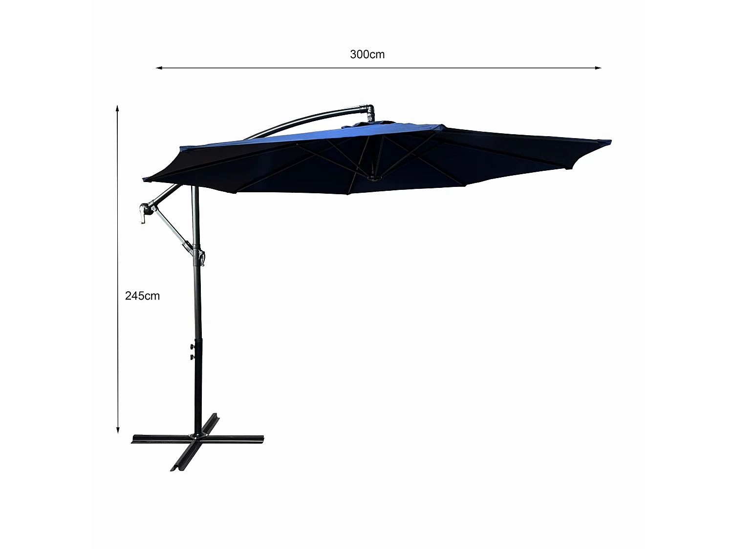 Parasol ogrodowy ASTER ochrona UV w kolorze ciemnoniebieskim waga 12,1 kg wymiary 300x300x245 cm
