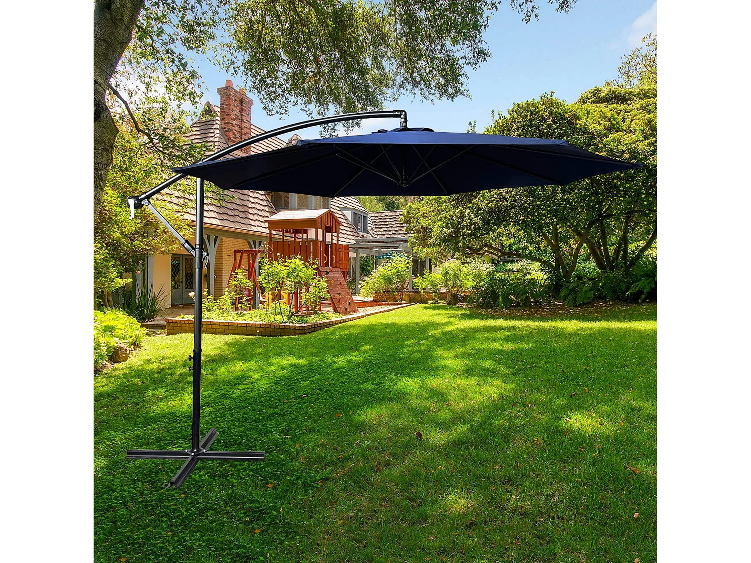 Parasol ogrodowy ASTER ochrona UV w kolorze ciemnoniebieskim waga 12,1 kg wymiary 300x300x245 cm
