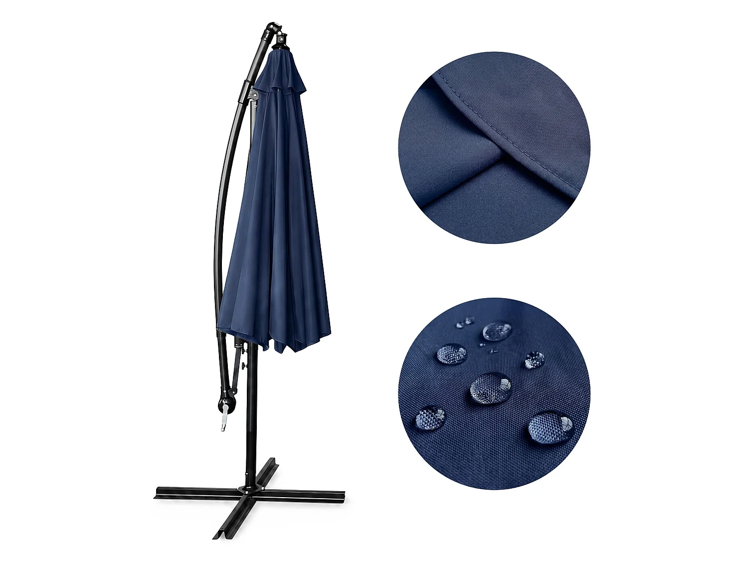 Tuinparasol ASTER / Zweefparasol Met Voet / Verstelbare Hoogte / UV-bescherming, Waterdicht / Donkerblauw / 300 x 300 x 45 cm