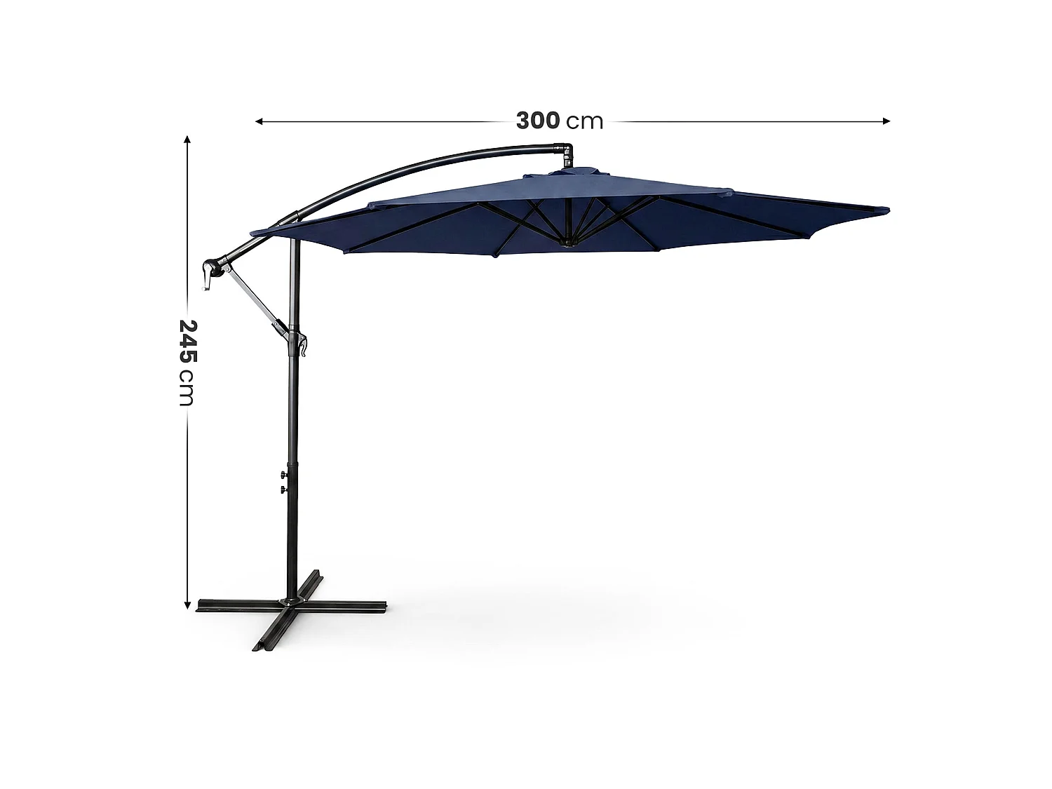 Tuinparasol ASTER / Zweefparasol Met Voet / Verstelbare Hoogte / UV-bescherming, Waterdicht / Donkerblauw / 300 x 300 x 45 cm