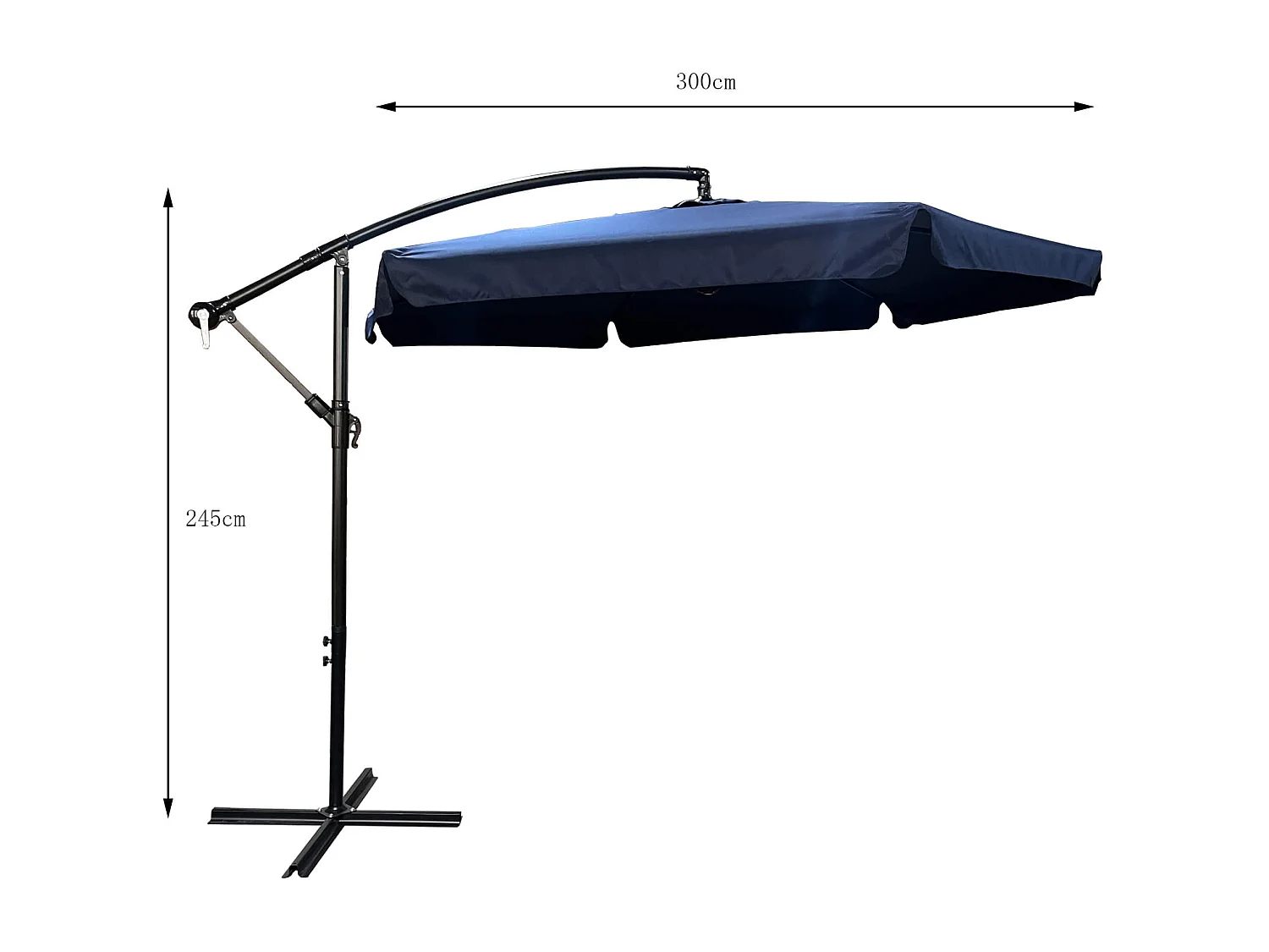 Tuinparasol CYNIA / Zweefparasol Met Voet / Verstelbare Hoogte / UV-bescherming, Waterdicht / Donkerblauw / 300 x 300 x 245 cm