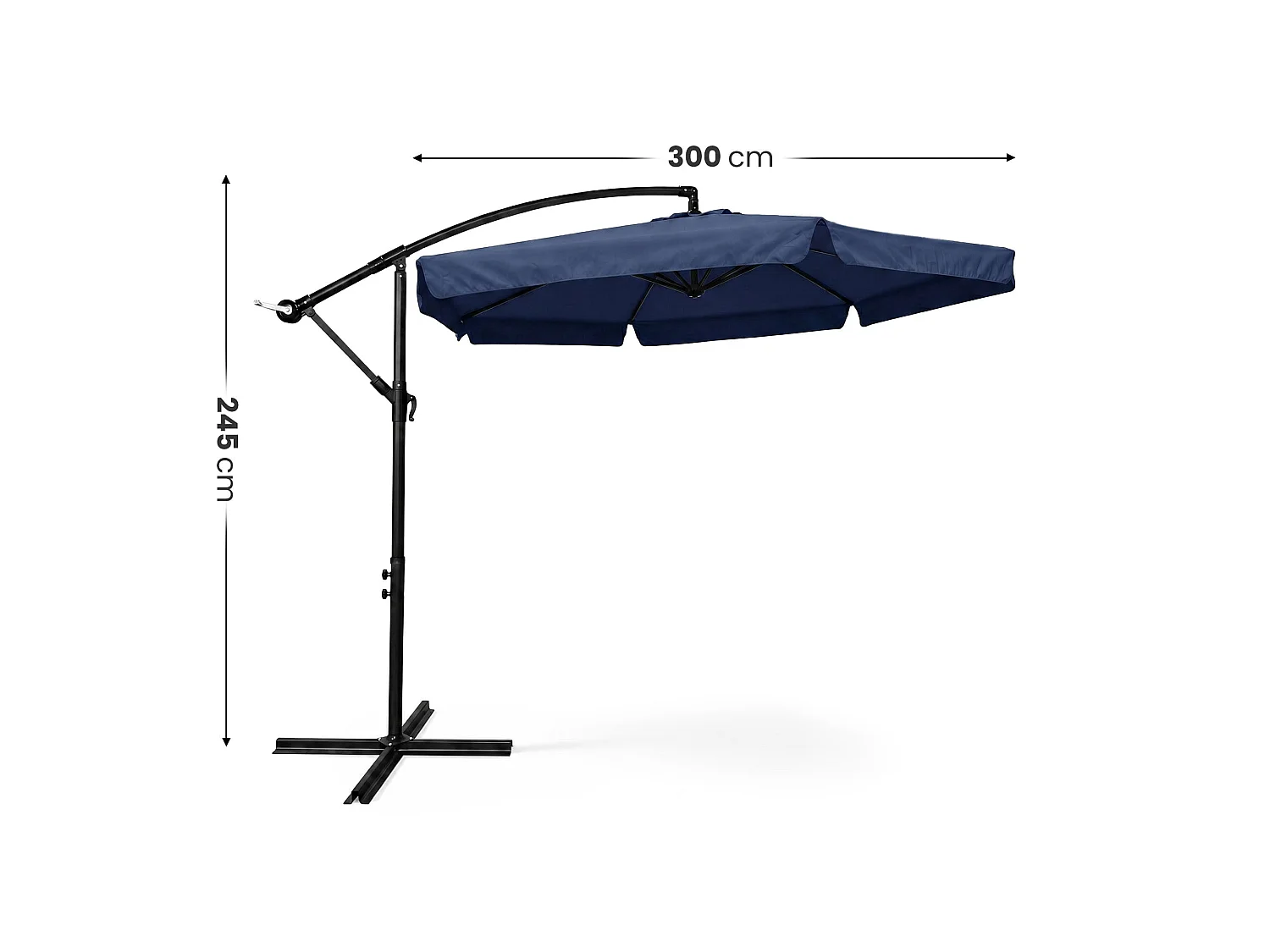 Tuinparasol CYNIA / Zweefparasol Met Voet / Verstelbare Hoogte / UV-bescherming, Waterdicht / Donkerblauw / 300 x 300 x 245 cm