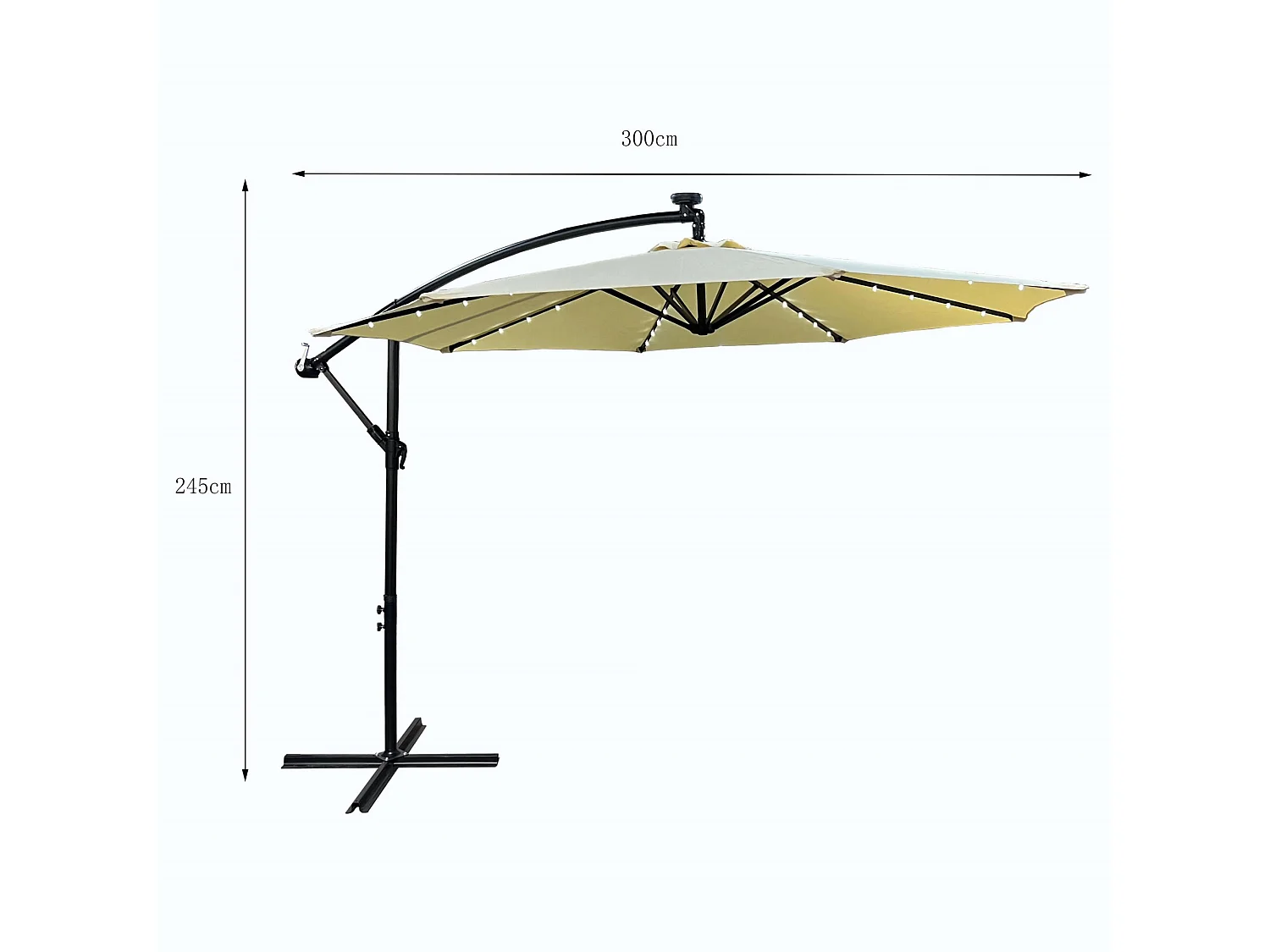 Tuinparasol MILIN met LED-verlichting / Zweefparasol Met Voet / Verstelbare Hoogte / UV-bescherming, Waterdicht / Beige / 300 x 300 x 245 cm