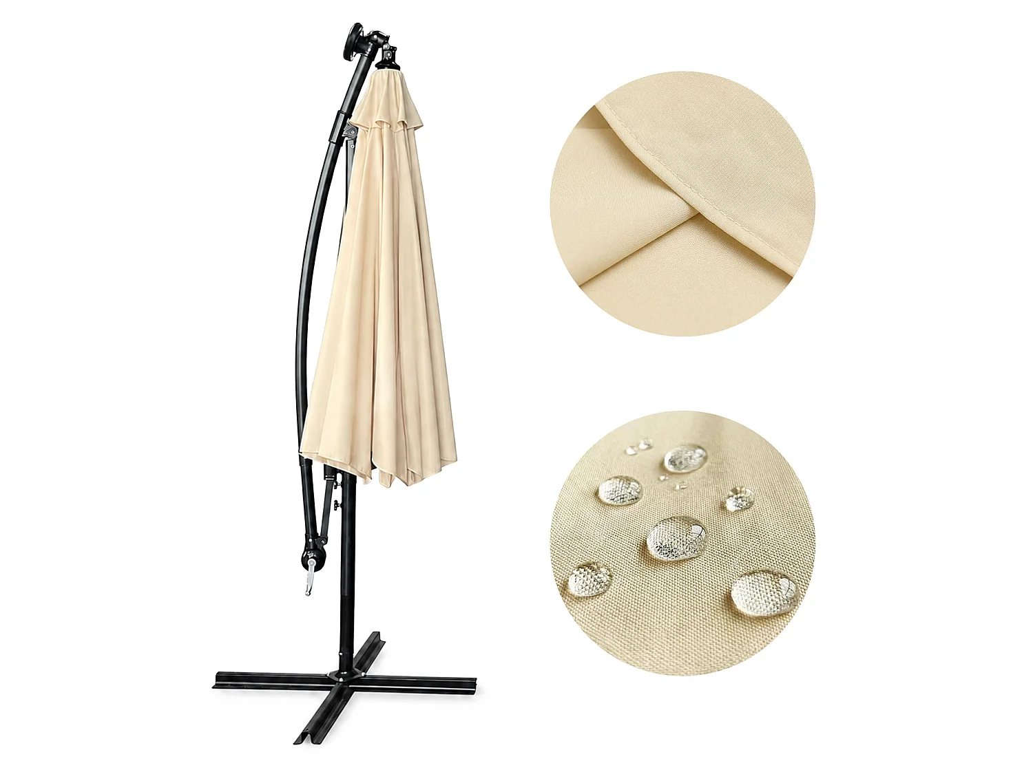Tuinparasol MILIN met LED-verlichting / Zweefparasol Met Voet / Verstelbare Hoogte / UV-bescherming, Waterdicht / Beige / 300 x 300 x 245 cm