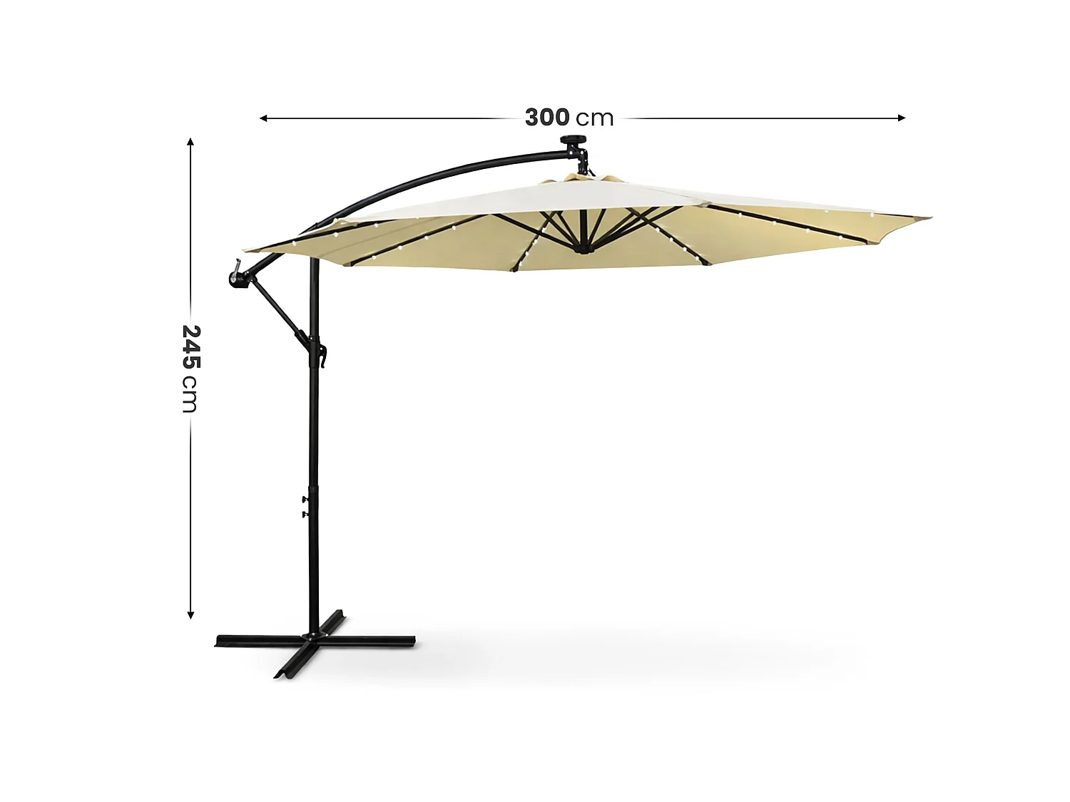 Tuinparasol MILIN met LED-verlichting / Zweefparasol Met Voet / Verstelbare Hoogte / UV-bescherming, Waterdicht / Beige / 300 x 300 x 245 cm
