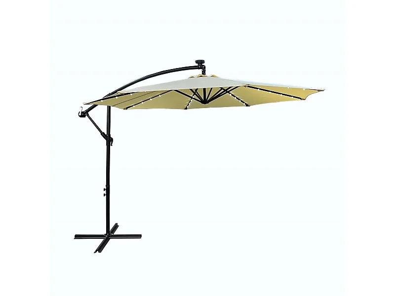 Tuinparasol MILIN met LED-verlichting / Zweefparasol Met Voet / Verstelbare Hoogte / UV-bescherming, Waterdicht / Beige / 300 x 300 x 245 cm