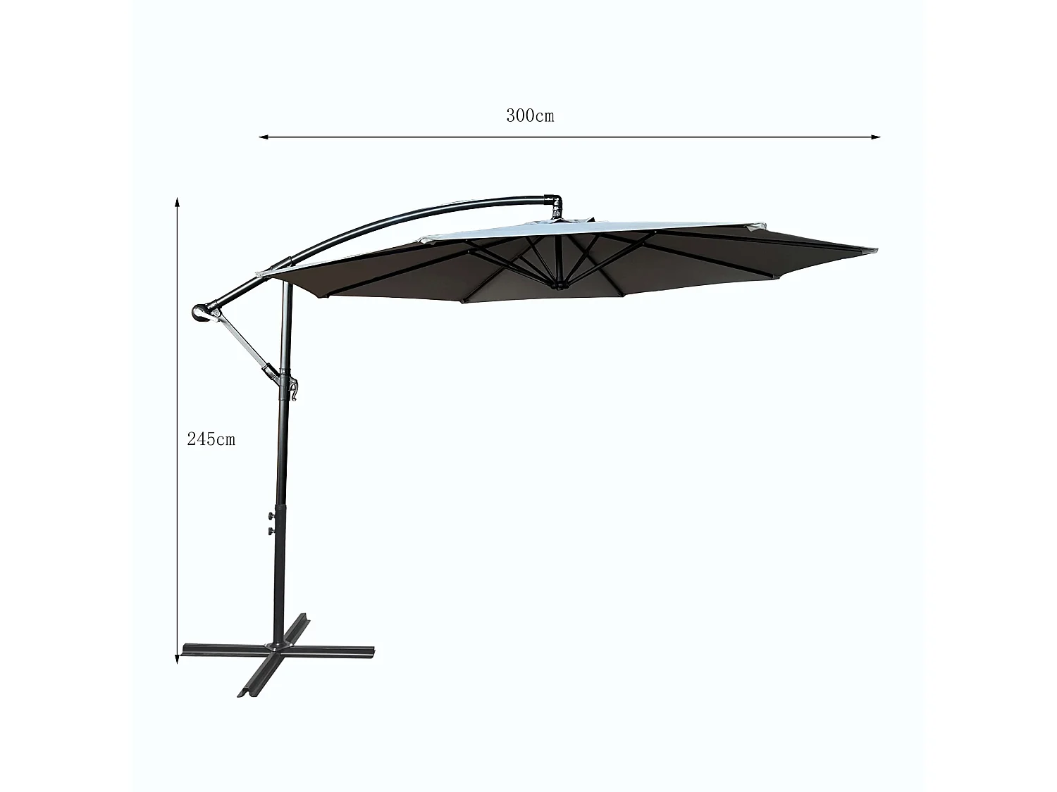 Parasol ogrodowy ASTER ochrona UV w kolorze jasnoszarym waga 12,1 kg wymiary 300x300x45 cm
