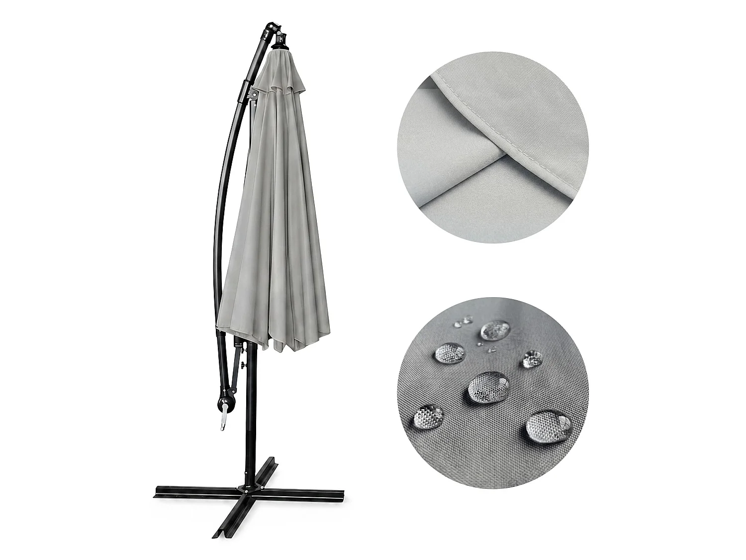 Tuinparasol ASTER / Zweefparasol Met Voet / Verstelbare Hoogte / UV-bescherming, Waterdicht / Lichtgrijs / 300 x 300 x 45 cm