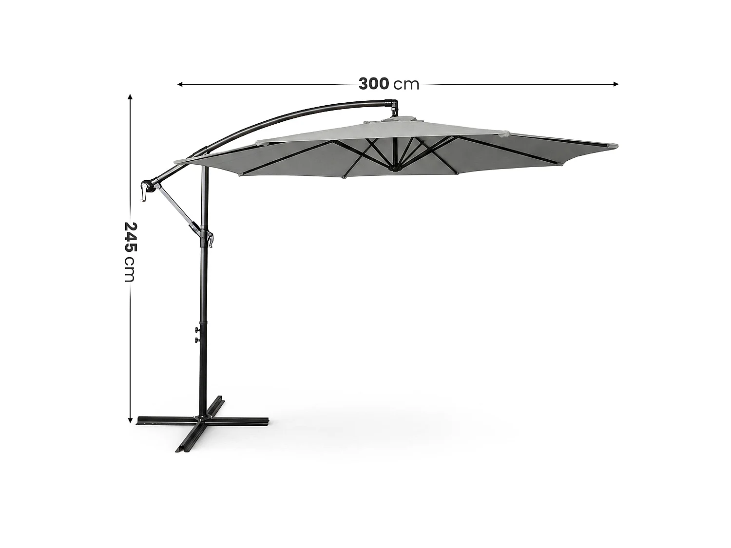 Tuinparasol ASTER / Zweefparasol Met Voet / Verstelbare Hoogte / UV-bescherming, Waterdicht / Lichtgrijs / 300 x 300 x 45 cm