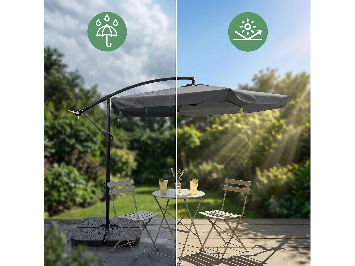 Parasol de jardin et de terrasse CYNIA imperméable en gris foncé, Poids 11,7 kg Dimensions L300 x l300 x H245 cm