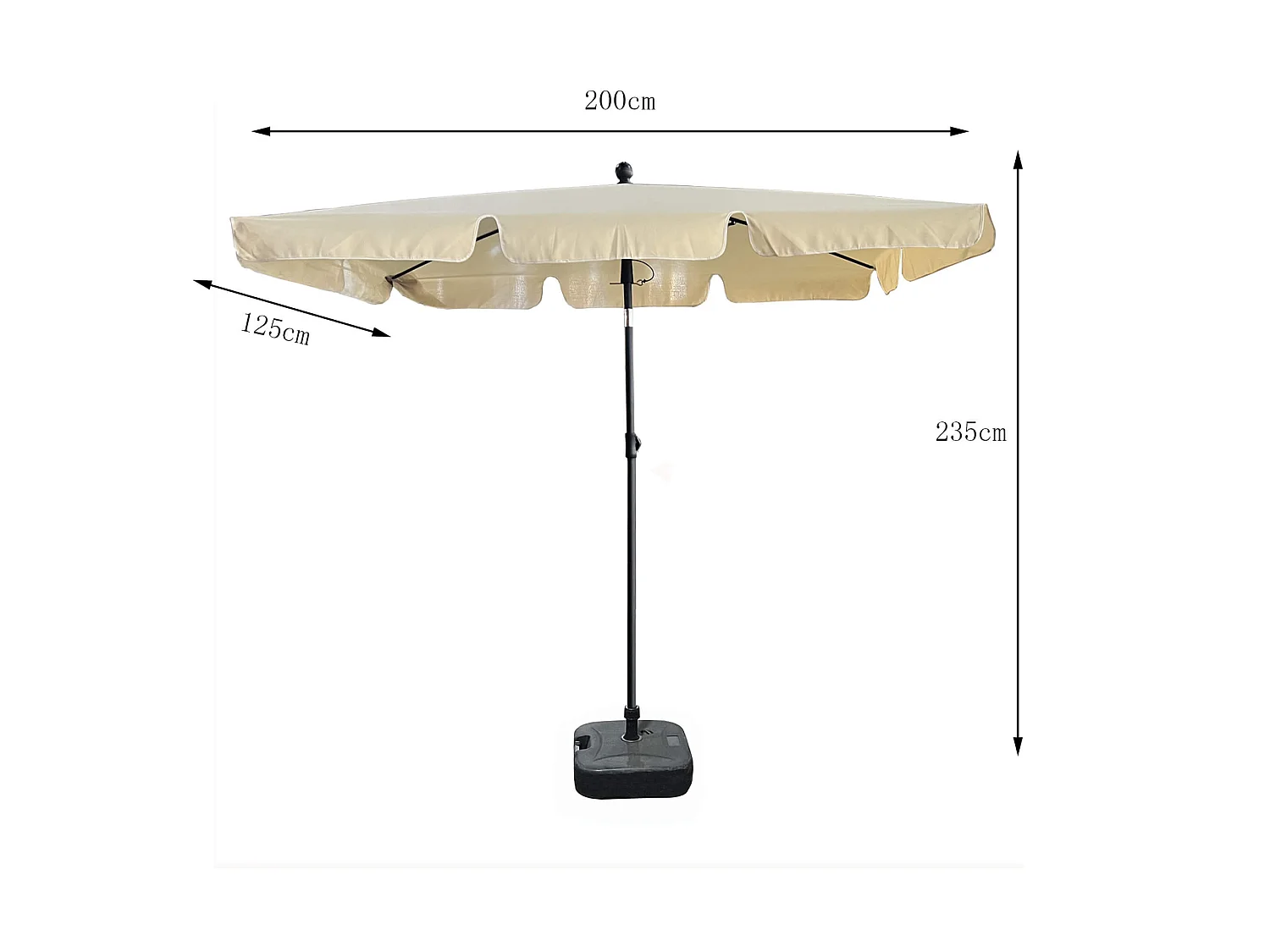 Tuinparasol FLOKS / Buitenparasol / Verstelbare Hoogte / UV-bescherming, Waterdicht / Beige / 200 x 123 x 235 cm