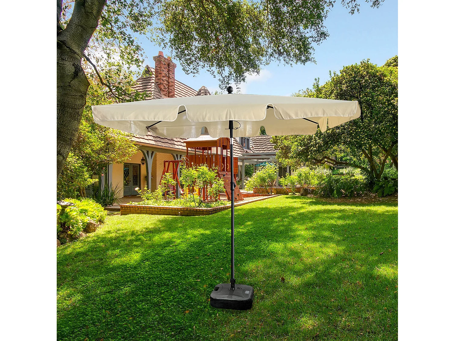 Tuinparasol FLOKS / Buitenparasol / Verstelbare Hoogte / UV-bescherming, Waterdicht / Beige / 200 x 123 x 235 cm