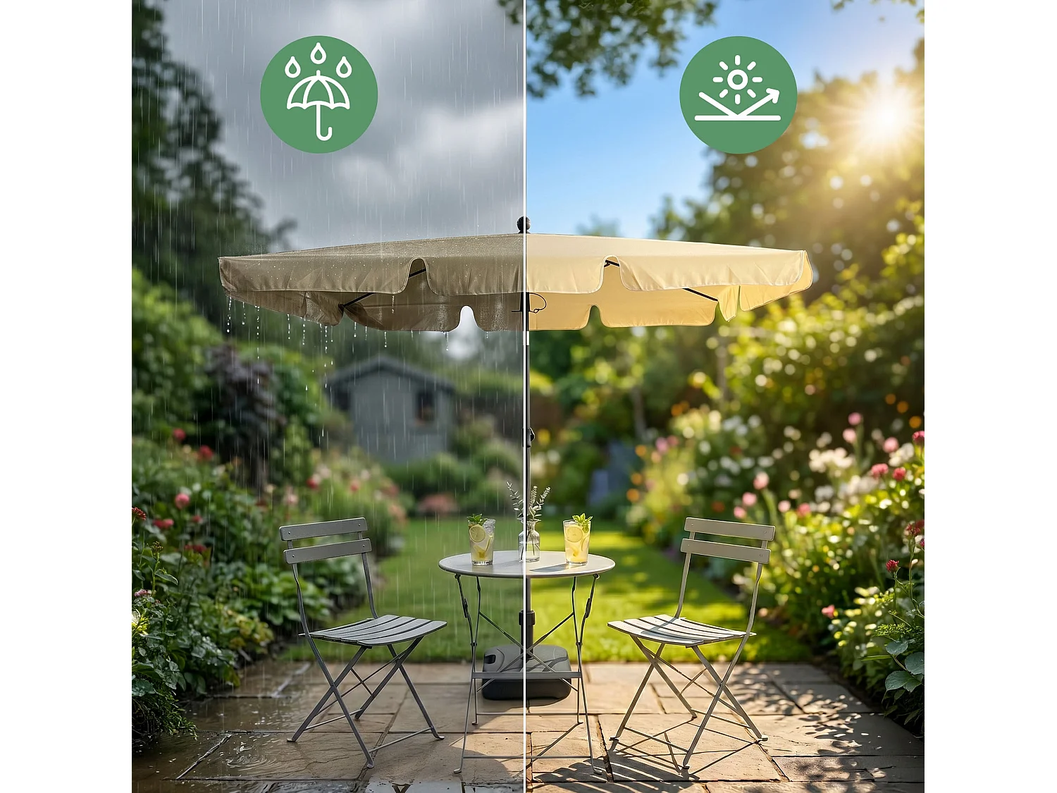 Sombrilla de jardín FLOKS con protección UV Beige peso 2,8 kg dimensiones 200x123x235 cm