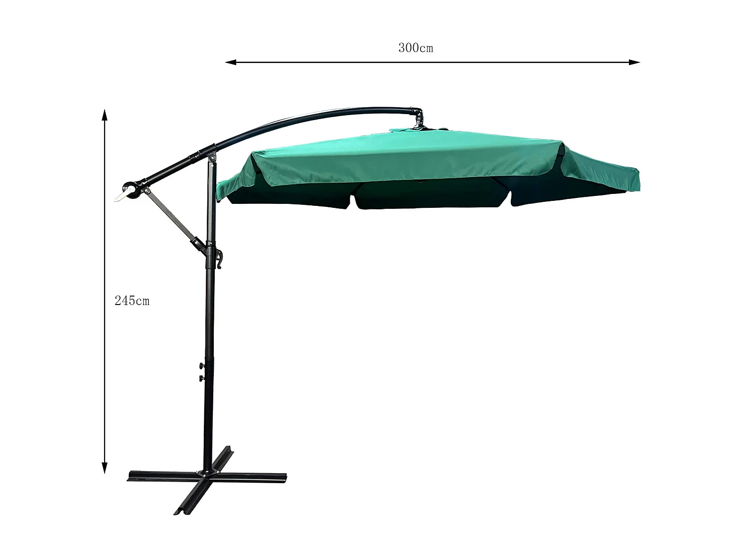 Wodoodporny parasol ogrodowy i tarasowy CYNIA w kolorze ciemnozielonym waga 11,7 kg wymiary 300x300x245 cm