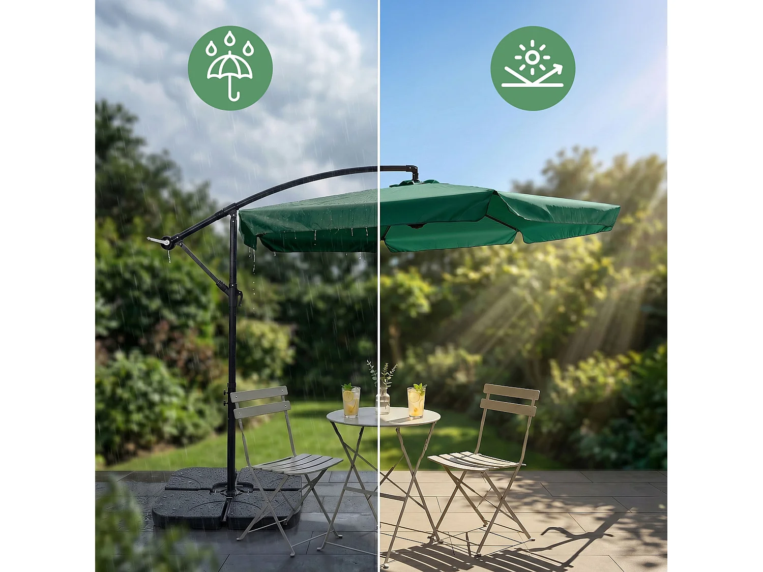 Tuinparasol CYNIA / Zweefparasol Met Voet / Verstelbare Hoogte / UV-bescherming, Waterdicht / Donkergroen / 300 x 300 x 245 cm