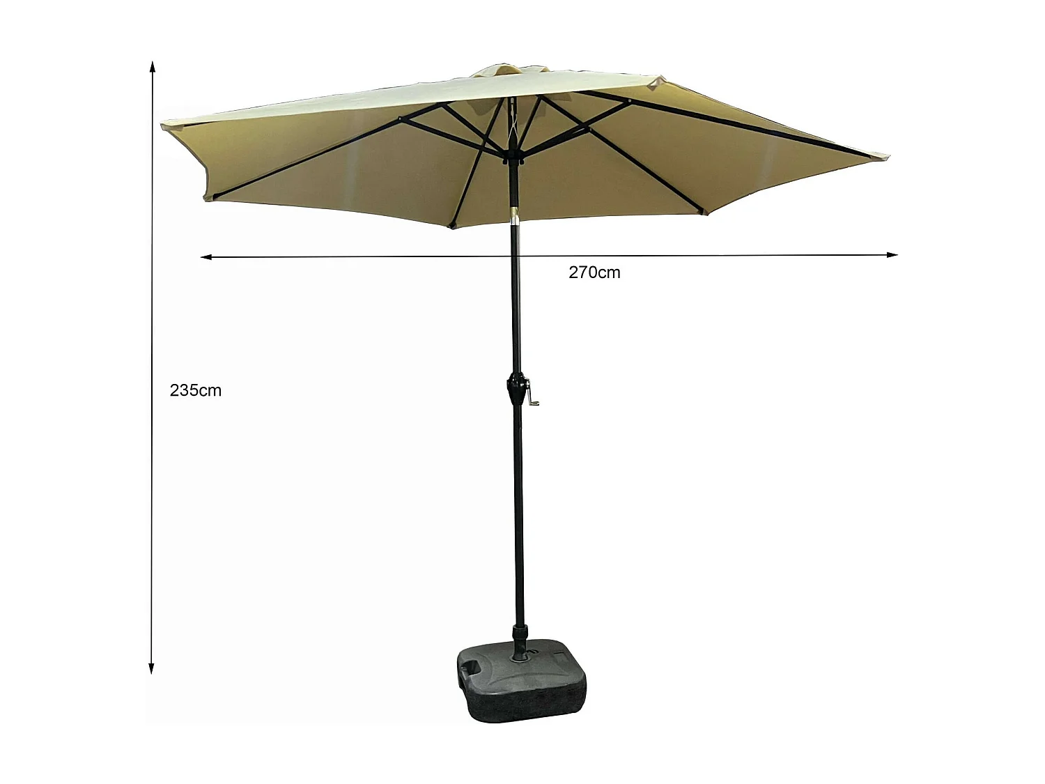 Elegante Zeshoekige Terrasparasol 270cm Beige met Kantelbaar Mechanisme en Metalen Frame