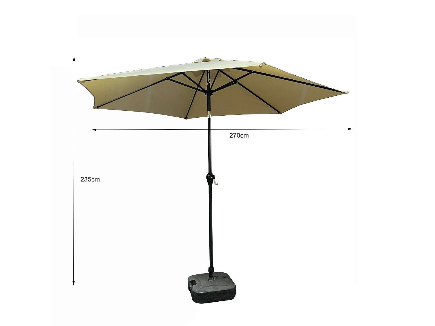 Garten-Sonnenschirm ORIENT mit verstellbarem Neigungswinkel Beige Gewicht 4,5 kg L270 x B270 x H235 cm
