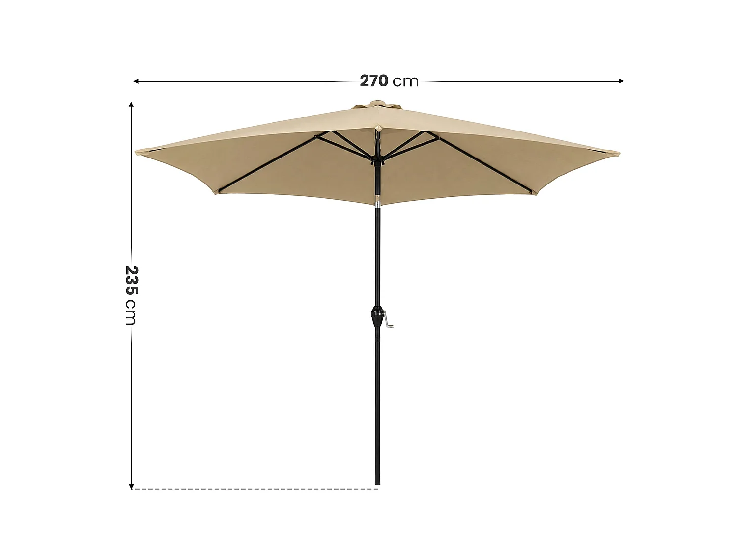 Parasol de jardin ORIENT avec inclinaison réglable en beige, Poids 4,5 kg Dimensions L270 x l270 x H235 cm