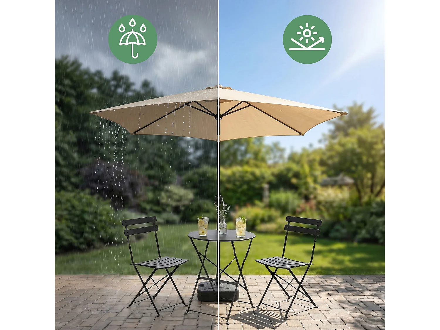 Parasol de jardin ORIENT avec inclinaison réglable en beige, Poids 4,5 kg Dimensions L270 x l270 x H235 cm