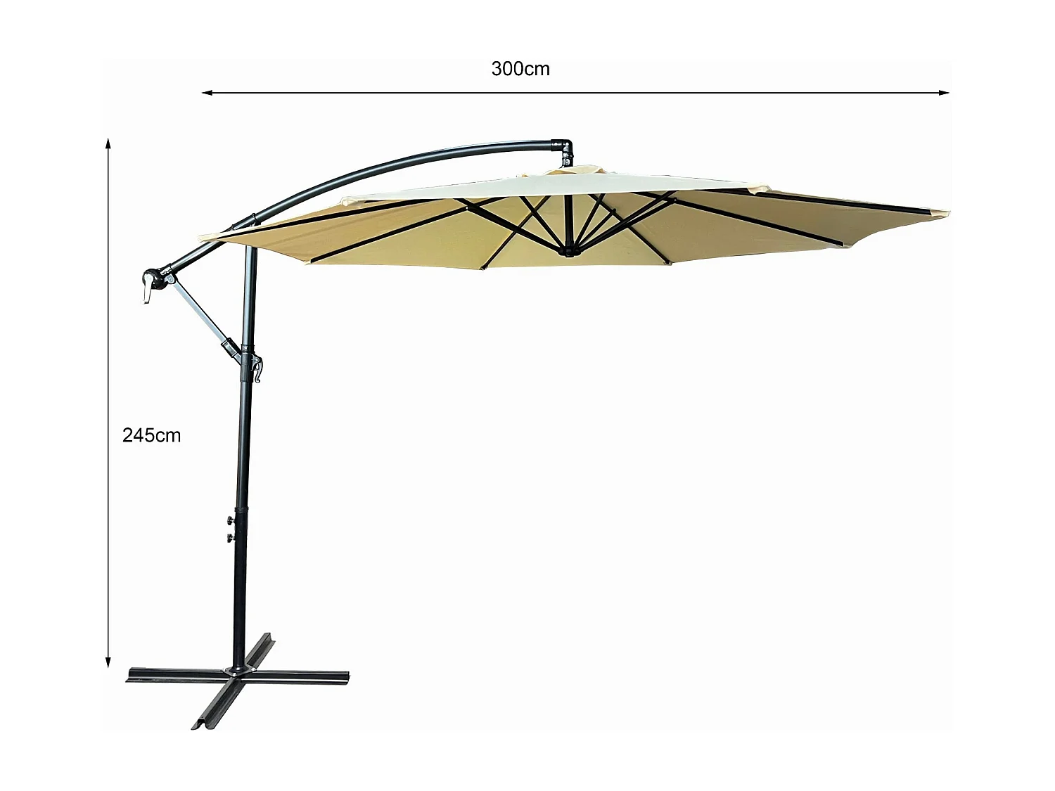 Beige Tuinparasol ASTER 245x300 cm met Draaiknop en UV-bescherming