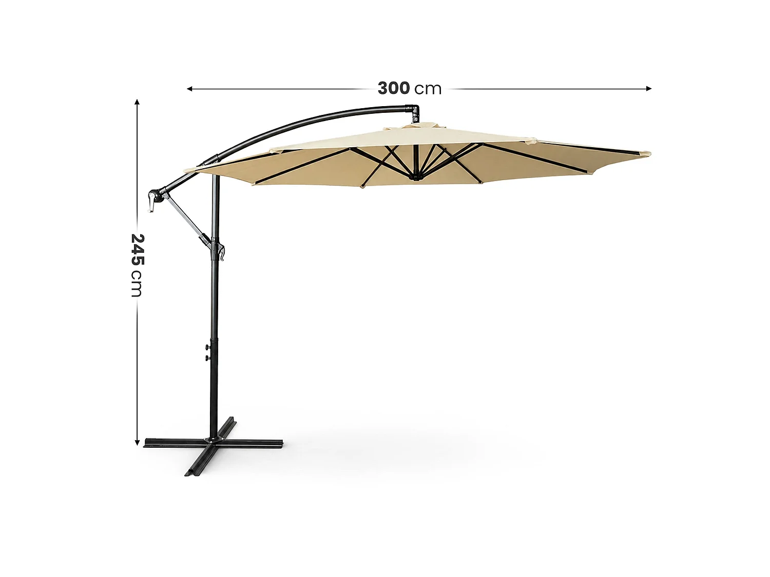 Tuinparasol ASTER / Zweefparasol Met Voet / Verstelbare Hoogte / UV-bescherming, Waterdicht / Beige / 300 x 300 x 45 cm