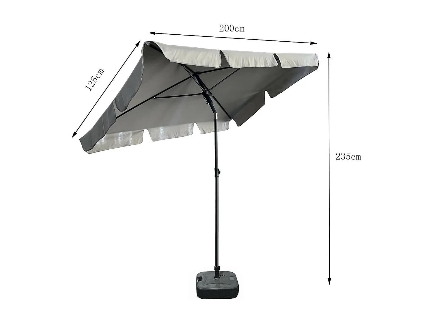 Tuinparasol FLOKS / Buitenparasol / Verstelbare Hoogte / UV-bescherming, Waterdicht / Lichtgrijs / 200 x 123 x 235 cm