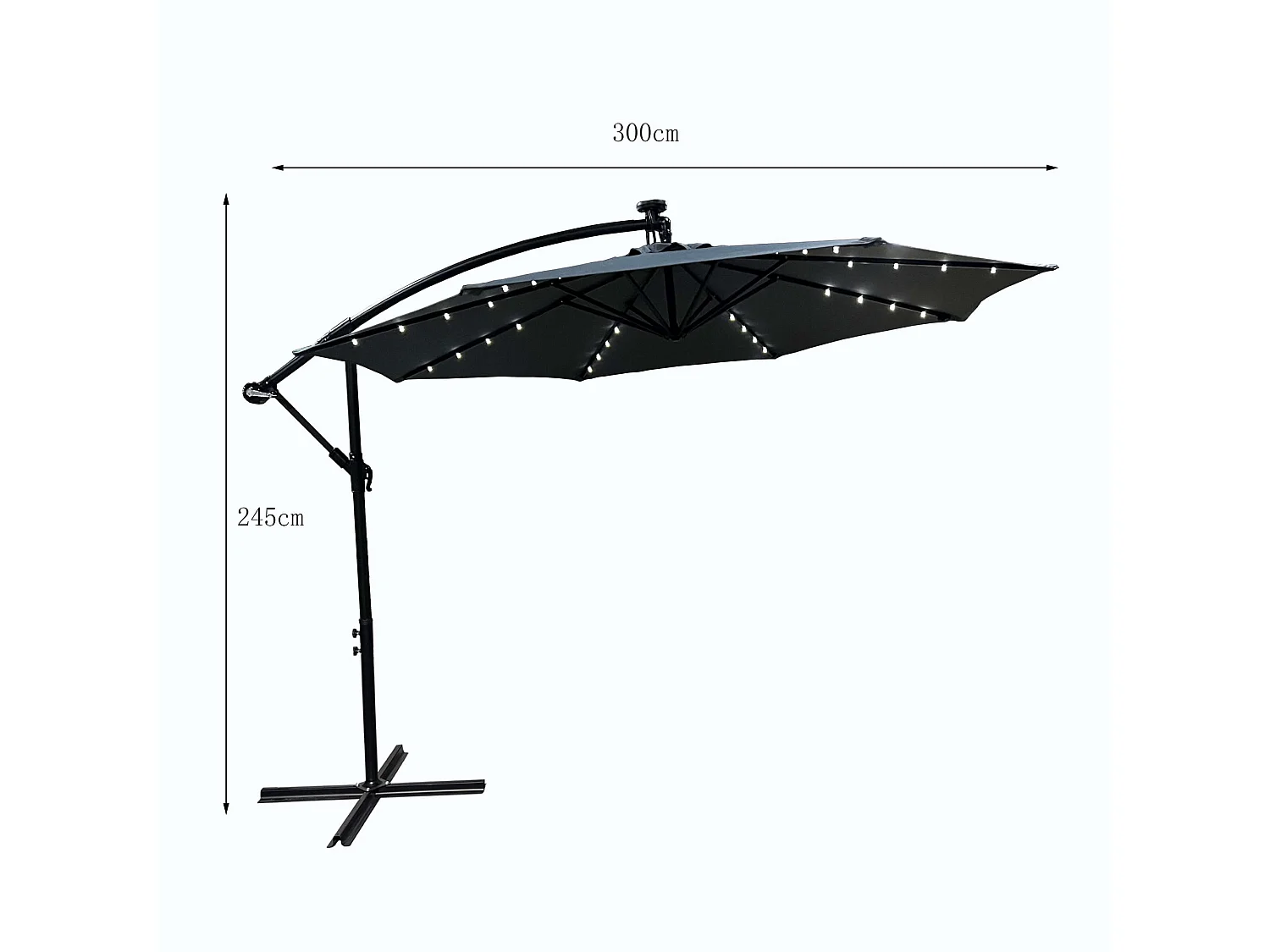 Parasol ogrodowy MILIN ciemnoszary z oświetleniem LED Waga 12,7 kg Wymiary 300x300x245 cm