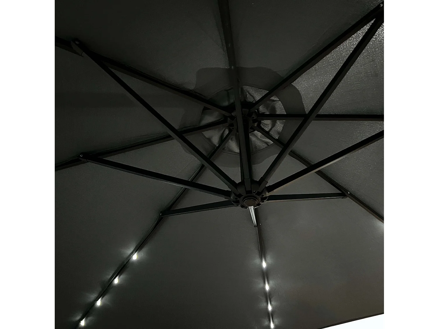 Tuinparasol MILIN met LED-verlichting / Zweefparasol Met Voet / Verstelbare Hoogte / UV-bescherming, Waterdicht / Donkergrijs / 300 x 300 x 245 cm
