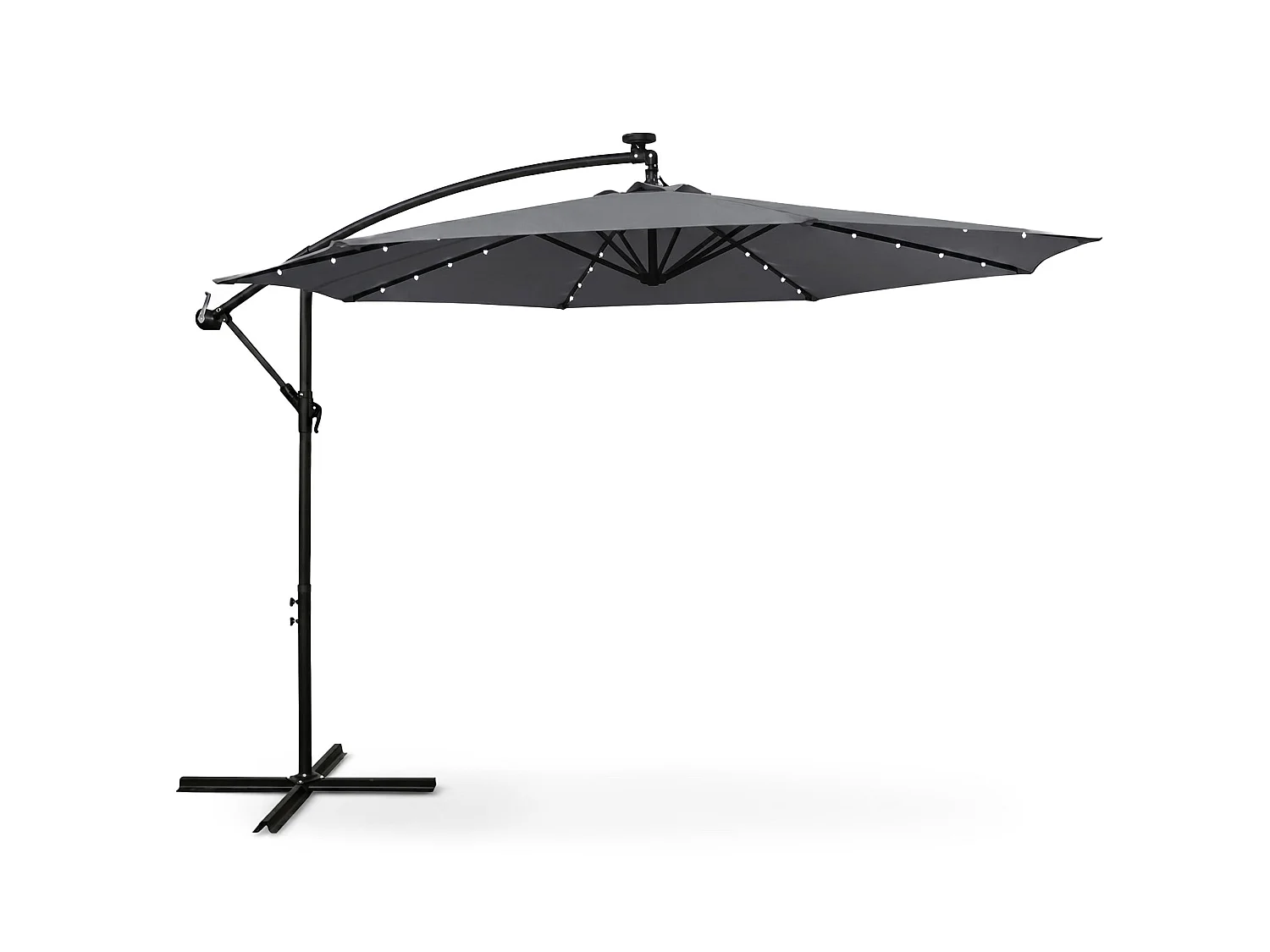Tuinparasol MILIN met LED-verlichting / Zweefparasol Met Voet / Verstelbare Hoogte / UV-bescherming, Waterdicht / Donkergrijs / 300 x 300 x 245 cm
