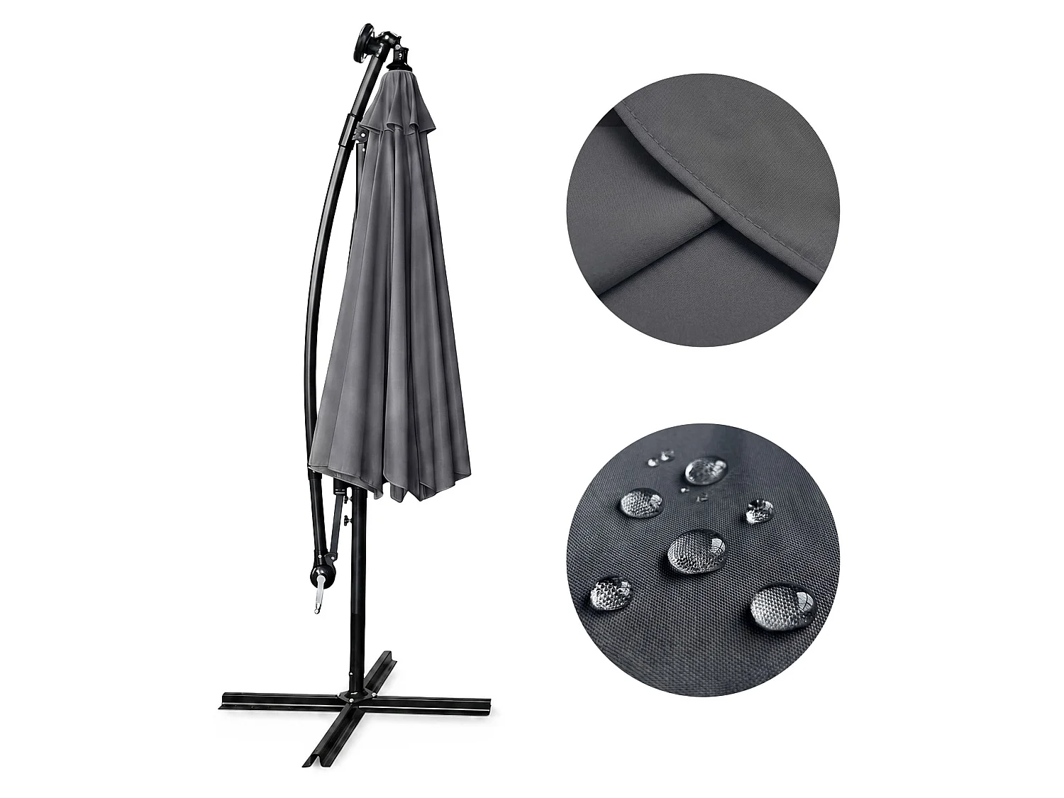 Tuinparasol MILIN met LED-verlichting / Zweefparasol Met Voet / Verstelbare Hoogte / UV-bescherming, Waterdicht / Donkergrijs / 300 x 300 x 245 cm