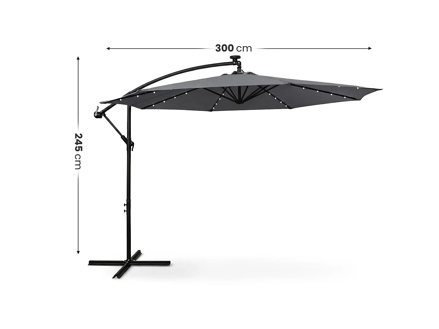 Tuinparasol MILIN met LED-verlichting / Zweefparasol Met Voet / Verstelbare Hoogte / UV-bescherming, Waterdicht / Donkergrijs / 300 x 300 x 245 cm