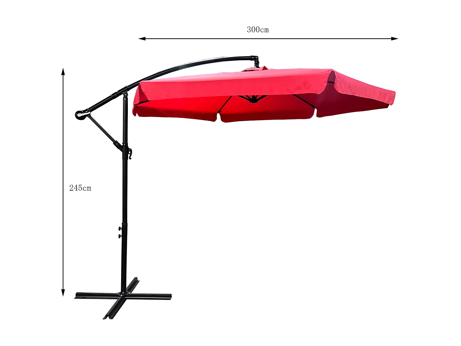 Wodoodporny parasol ogrodowy i tarasowy CYNIA w kolorze czerwonym waga 11,7 kg wymiary 300x300x245 cm
