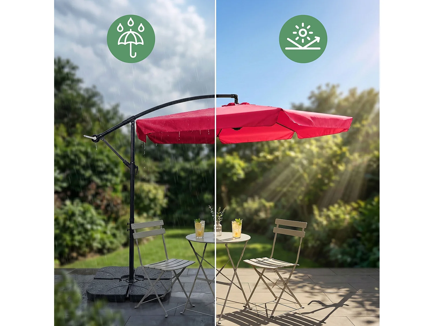 Tuinparasol CYNIA / Zweefparasol Met Voet / Verstelbare Hoogte / UV-bescherming, Waterdicht / Rood / 300 x 300 x 245 cm