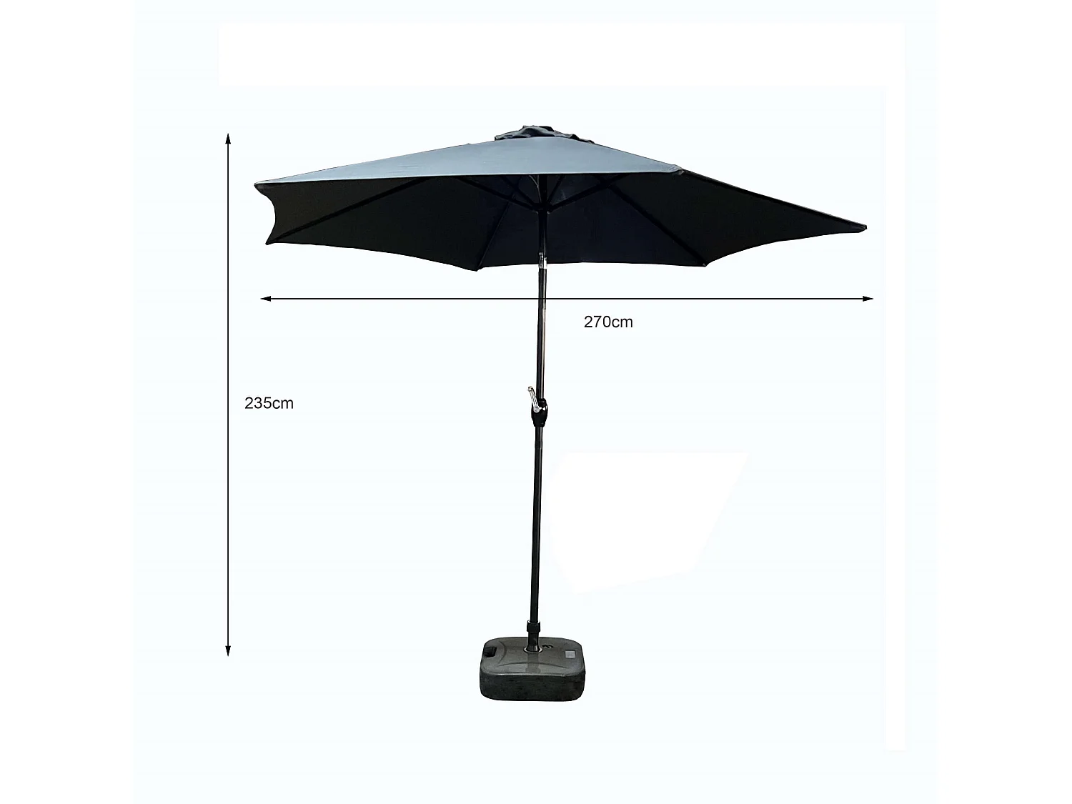 Grijze Parasol ORIENT 270x270 cm met Kantelmogelijkheid en Handzwengel voor Tuin en Terras, UV-Bestendig en Waterdicht, Sterke Zeshoekige Stalen Constructie