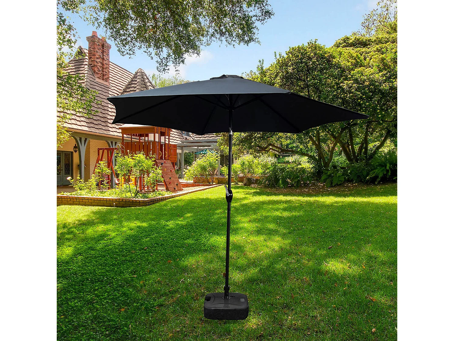 Grijze Parasol ORIENT 270x270 cm met Kantelmogelijkheid en Handzwengel voor Tuin en Terras, UV-Bestendig en Waterdicht, Sterke Zeshoekige Stalen Constructie