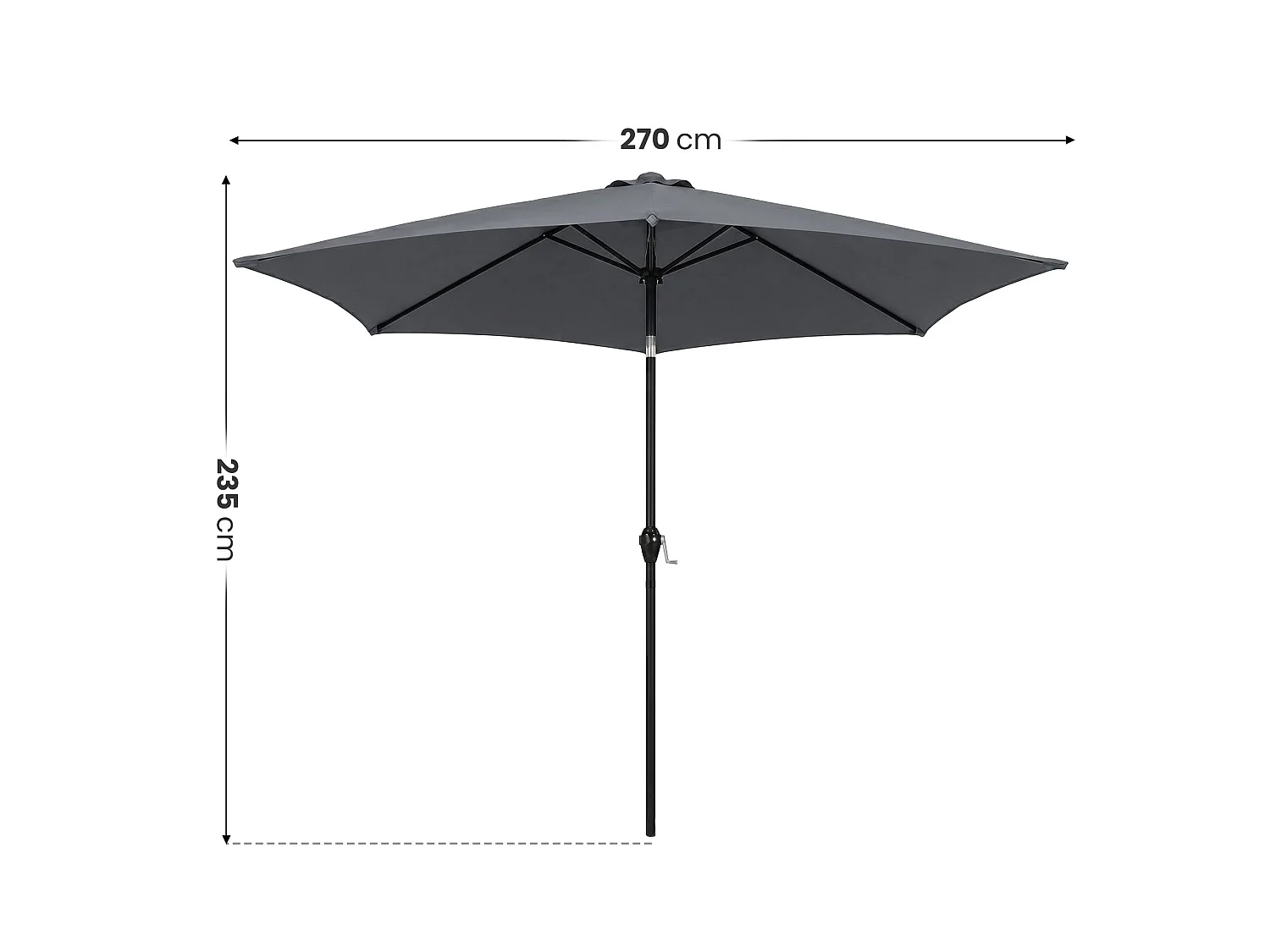 Parasol de jardin ORIENT avec inclinaison réglable en gris foncé, Poids 4,5 kg Dimensions L270 x l270 x H235 cm