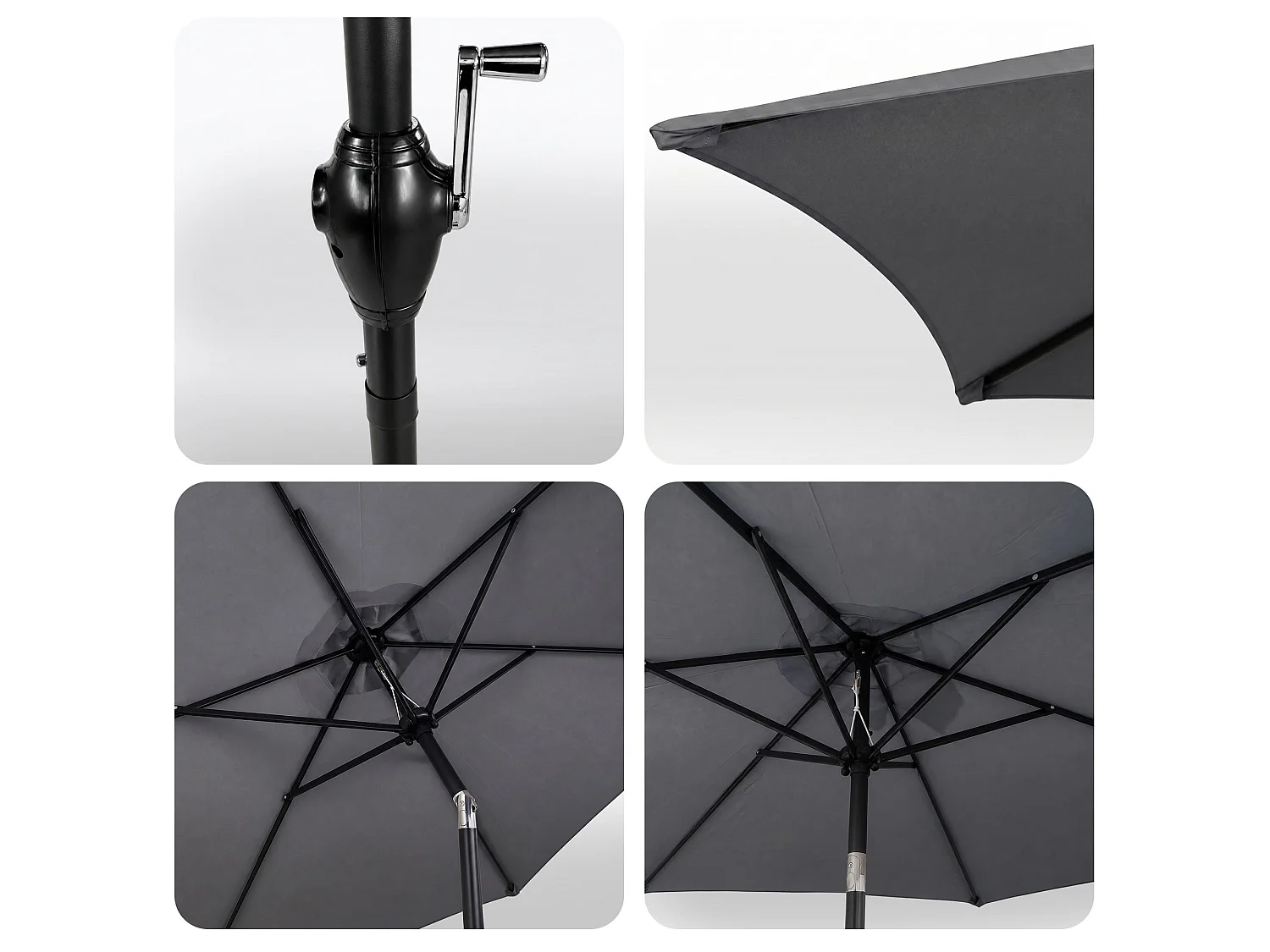 Parasol de jardin ORIENT avec inclinaison réglable en gris foncé, Poids 4,5 kg Dimensions L270 x l270 x H235 cm