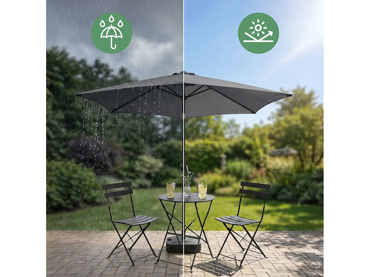 Parasol de jardin ORIENT avec inclinaison réglable en gris foncé, Poids 4,5 kg Dimensions L270 x l270 x H235 cm