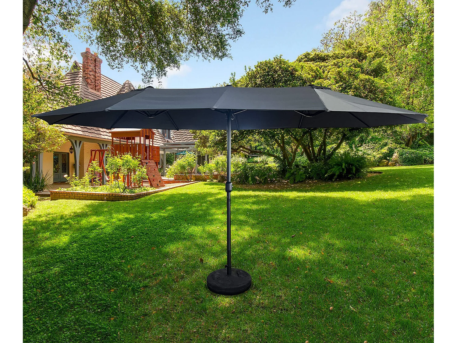 Parasol double de jardin TILIA en gris foncé, Poids 12,3 kg Dimensions L460 x l270 x H245 cm