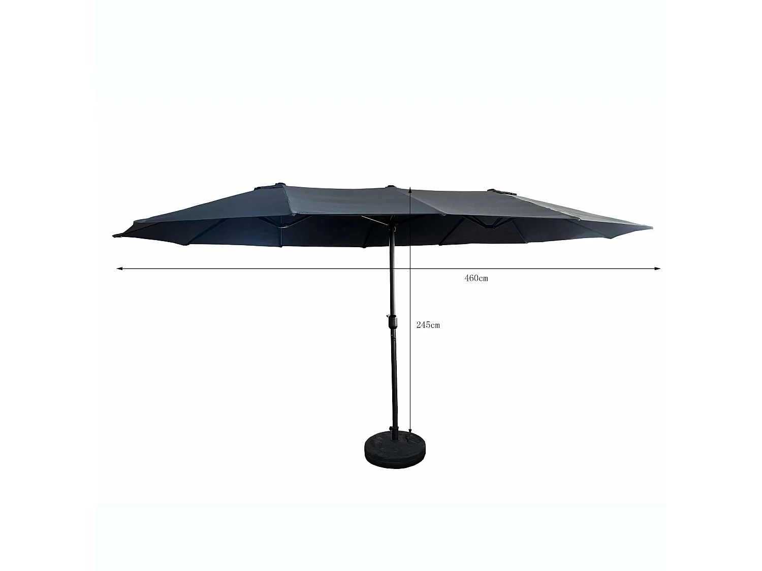 Parasol double de jardin TILIA en gris foncé, Poids 12,3 kg Dimensions L460 x l270 x H245 cm