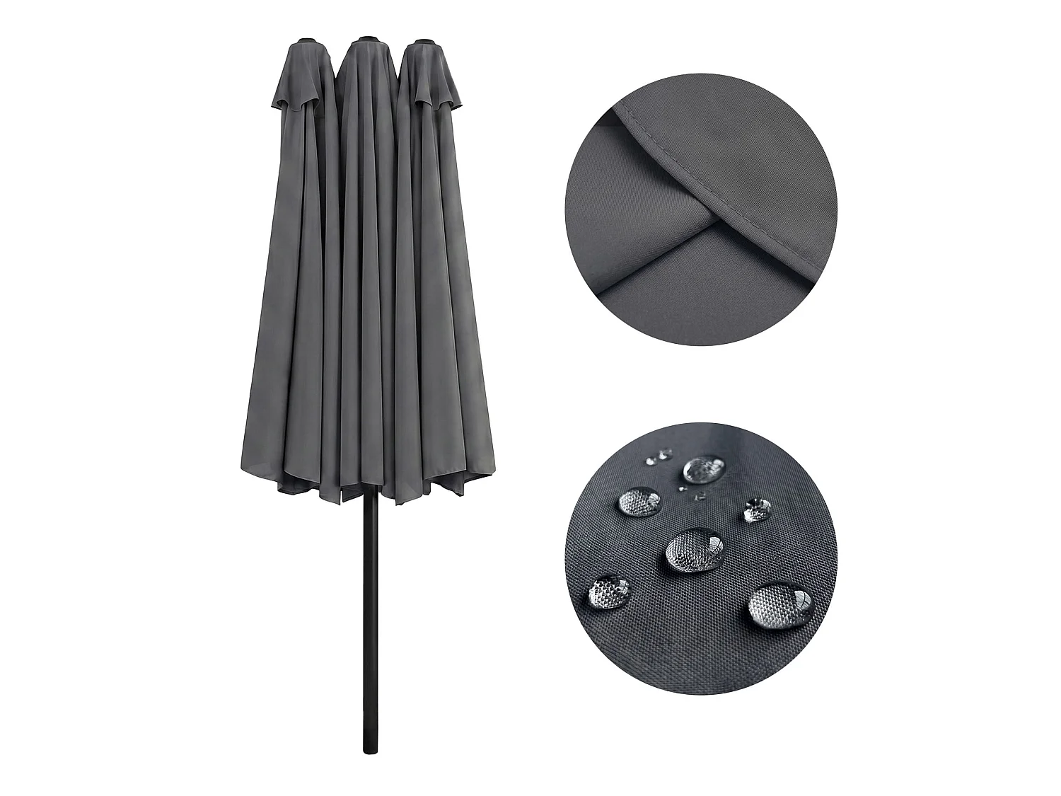 Parasol double de jardin TILIA en gris foncé, Poids 12,3 kg Dimensions L460 x l270 x H245 cm