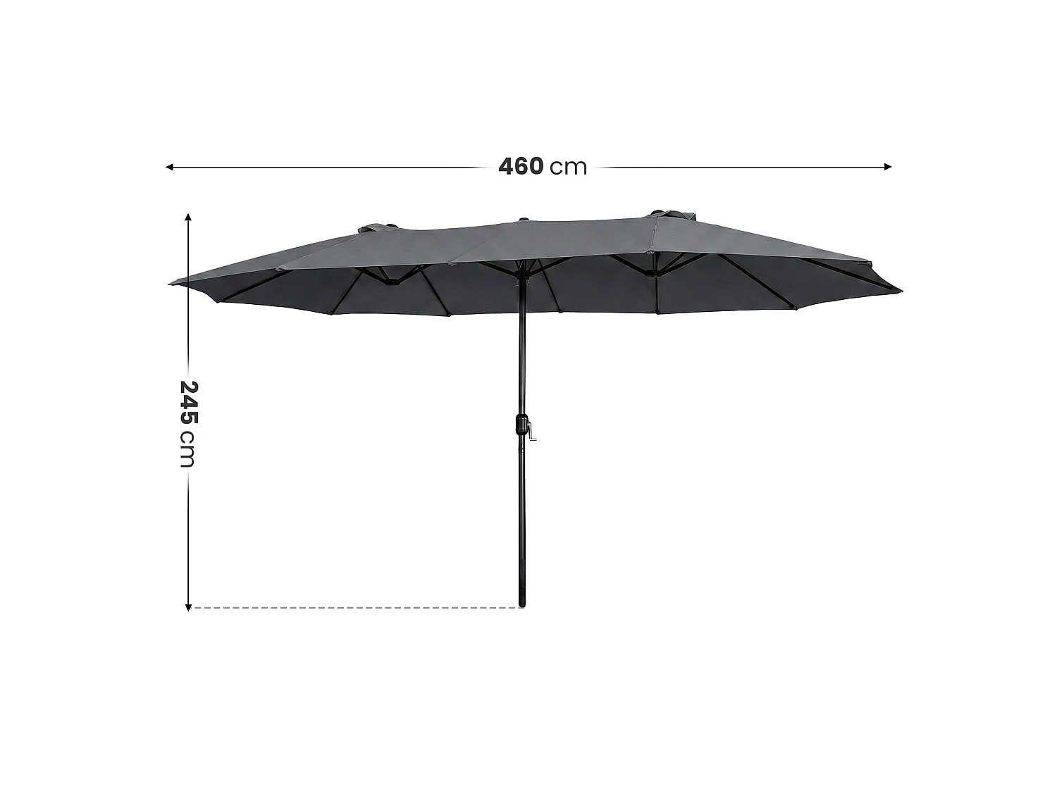 Parasol double de jardin TILIA en gris foncé, Poids 12,3 kg Dimensions L460 x l270 x H245 cm
