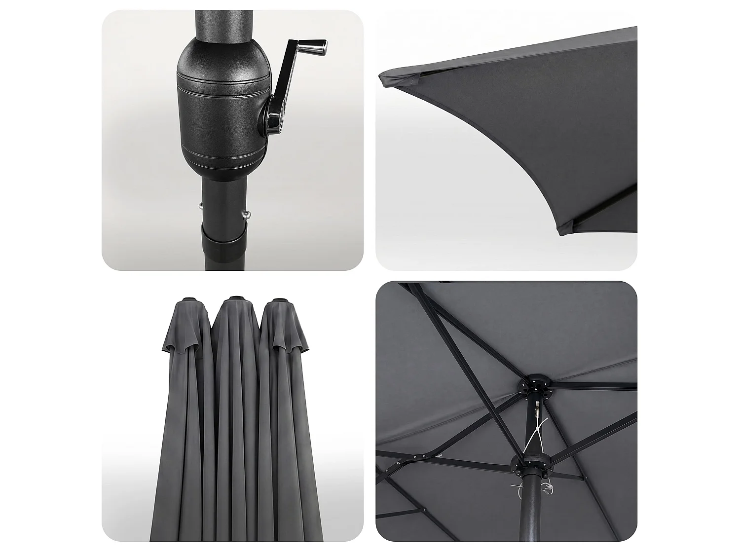 Parasol double de jardin TILIA en gris foncé, Poids 12,3 kg Dimensions L460 x l270 x H245 cm